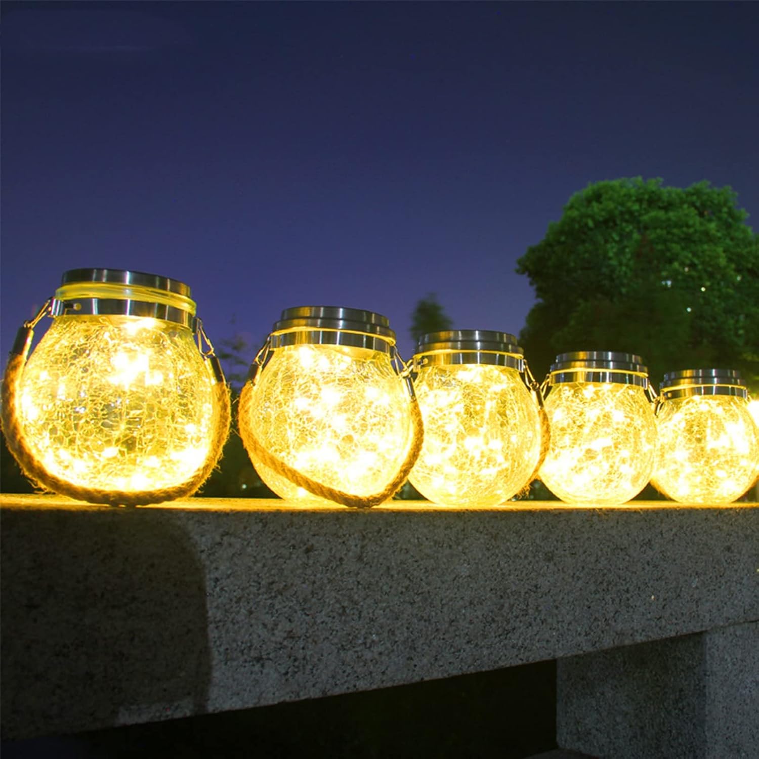 屋外ソーラーランタン、ひび割れたガラスソーラーランタン30個のLED防水屋外ソーラーハンギングジャーライト(30ライトラップアラウン