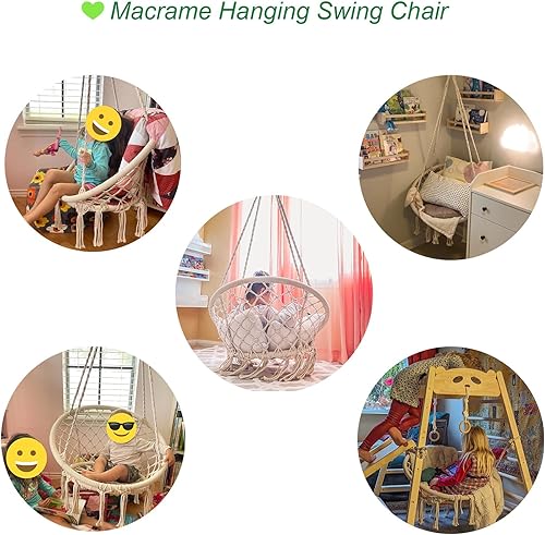 Miniatura 4 de Hamaca de macramé con kits de herramientas, silla colgante de punto hecha a mano para dormitorio, interior, exterior, balcón, patio, porche,