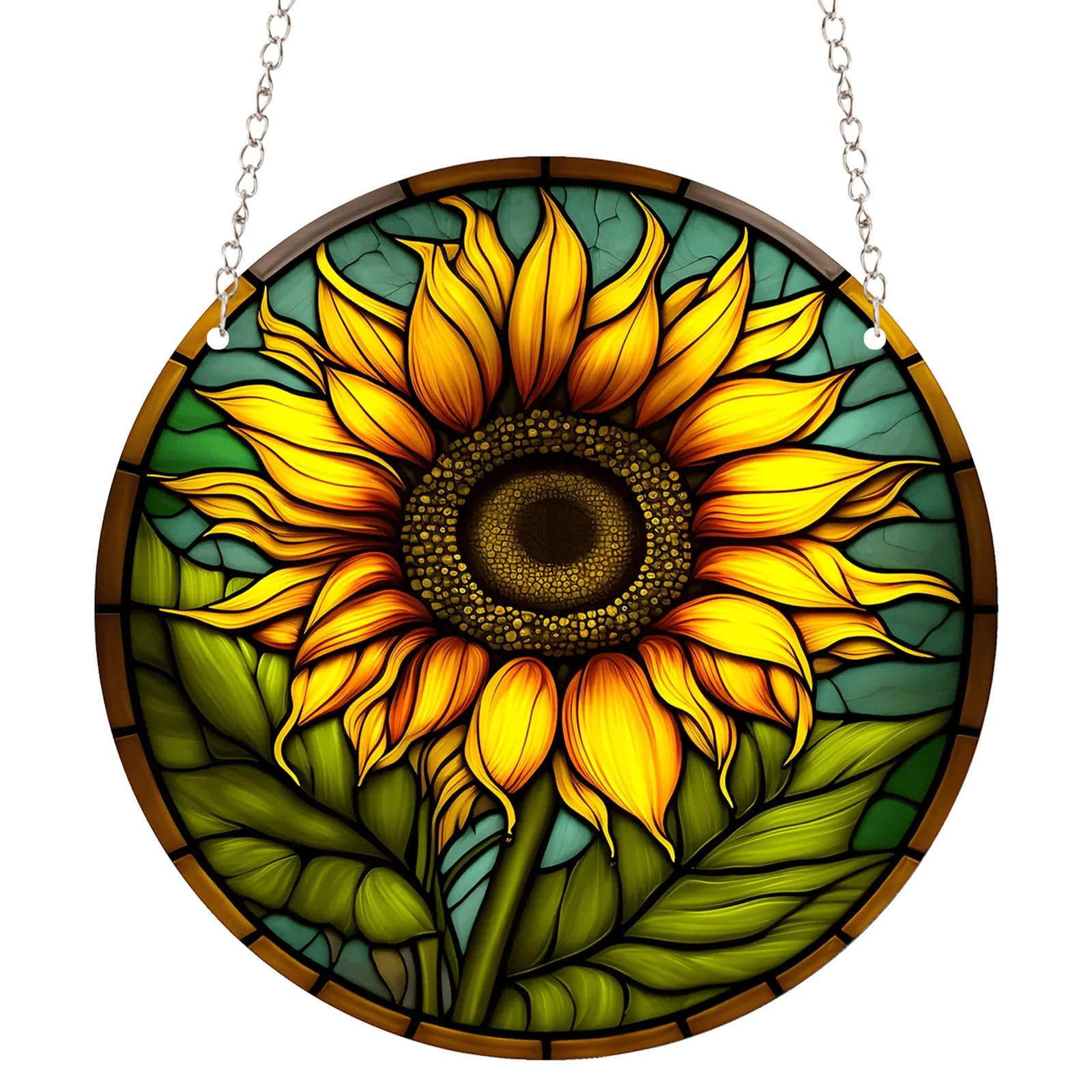 Yeyert Pink, Green, Orange, Blue Mom Sunflower Sun Stained Windows Hanging Suncatcher,Flower Stained Glass Suncatchers Window Ornament Stained Glass Panel Sun Catcher Wall Hanging Decor Birthday Gifts
