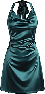 ZAFUL Women's Satin Sleeveless Spaghetti Strap Mini Dress Side Slit Cowl Neck Cocktail Party Dresses