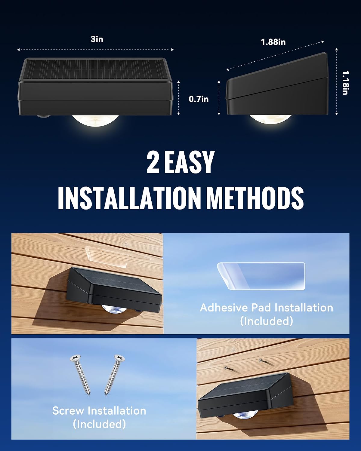 Solar Fence Lights Outdoor Waterproof, 12 Pack Fence Light Solar Powered | 3000K/4500K/6500K 3 Modes Wall Step Light for Outside, Deck, Step, Yard, Stairs, Balcony, Patio, Railing