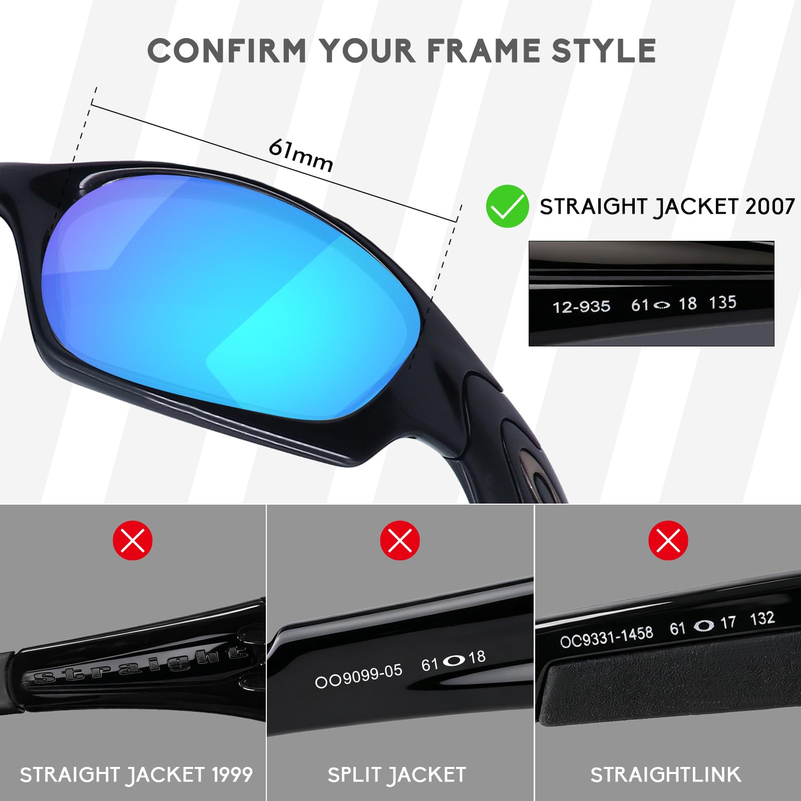 4 pares de lentes de repuesto polarizadas antiarañazos para gafas de sol Oakley Straight Jacket 2007