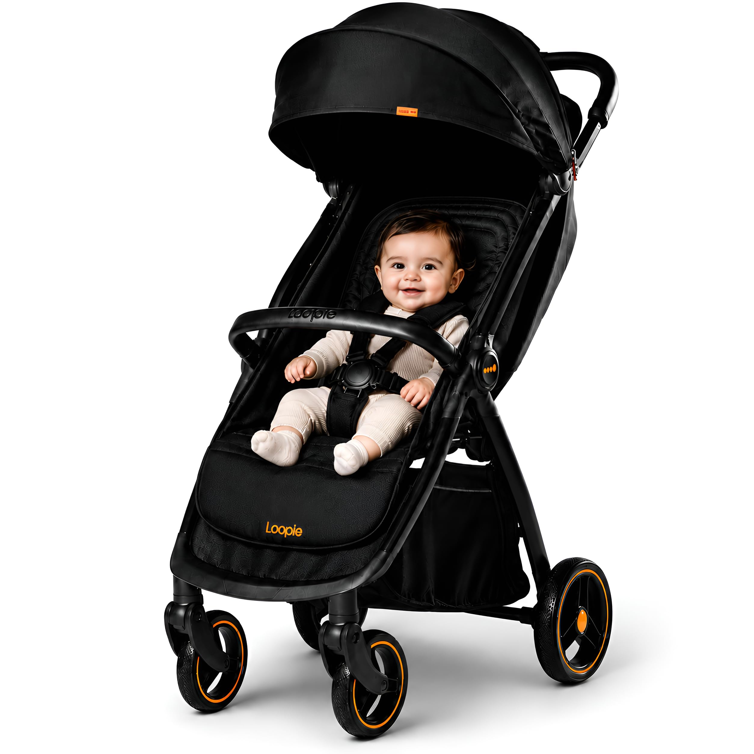 Loopie Hop Stroller | 0-4 Years| Travel Friendly Cabin Stroller| Foldable| Aluminium Frame| Sun Protection Canopy | 5 Point Safety Harness| Adjustable Seat| Shock Absorber Wheels| Charcoal Black-image-22