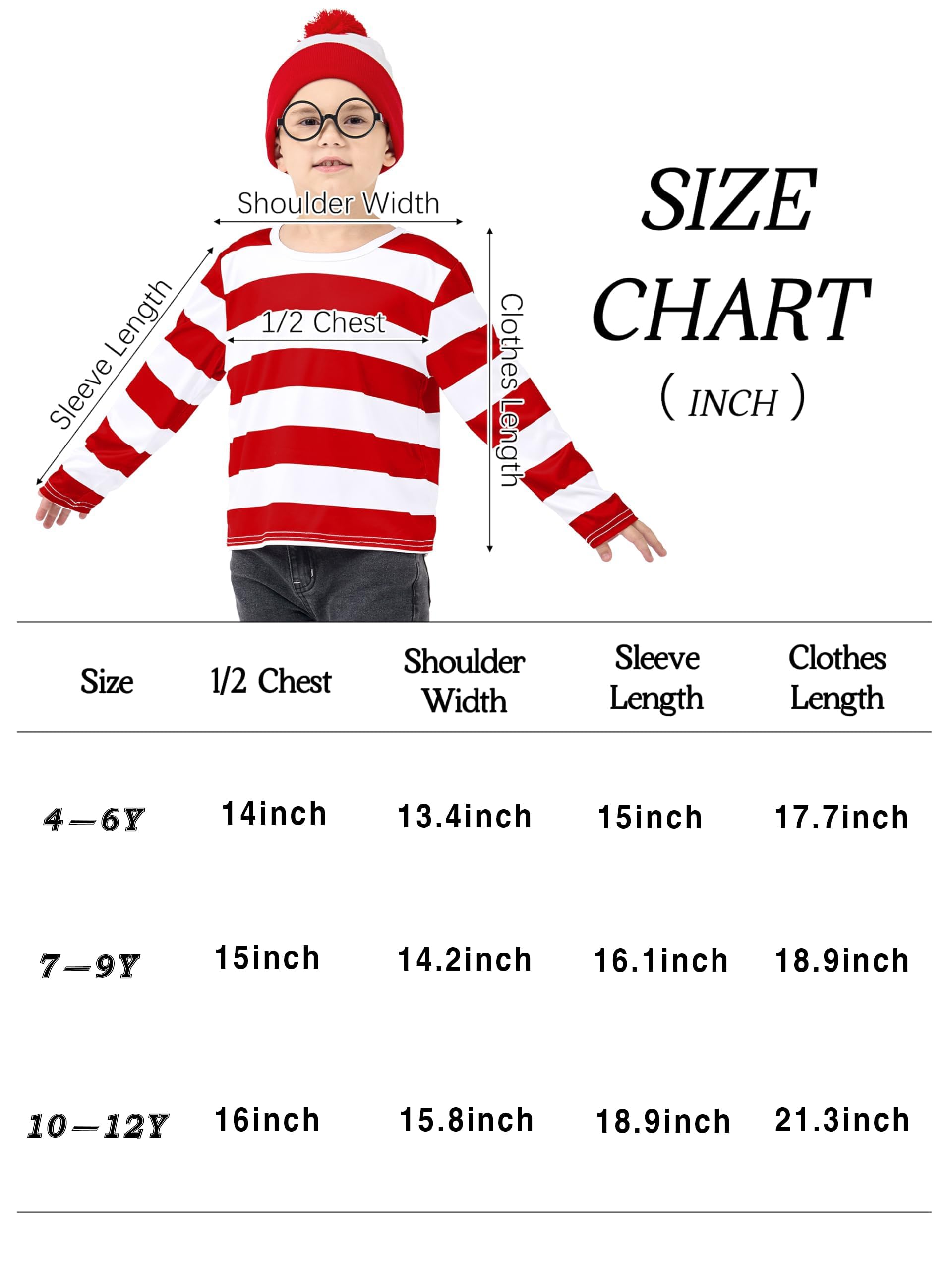 Kavoc 4Pcs Red White Striped Costume Accessories Set Includes Beanie Hat Red White Stripe Top for World Book Day Fancy Cosutme (L) - Image 2