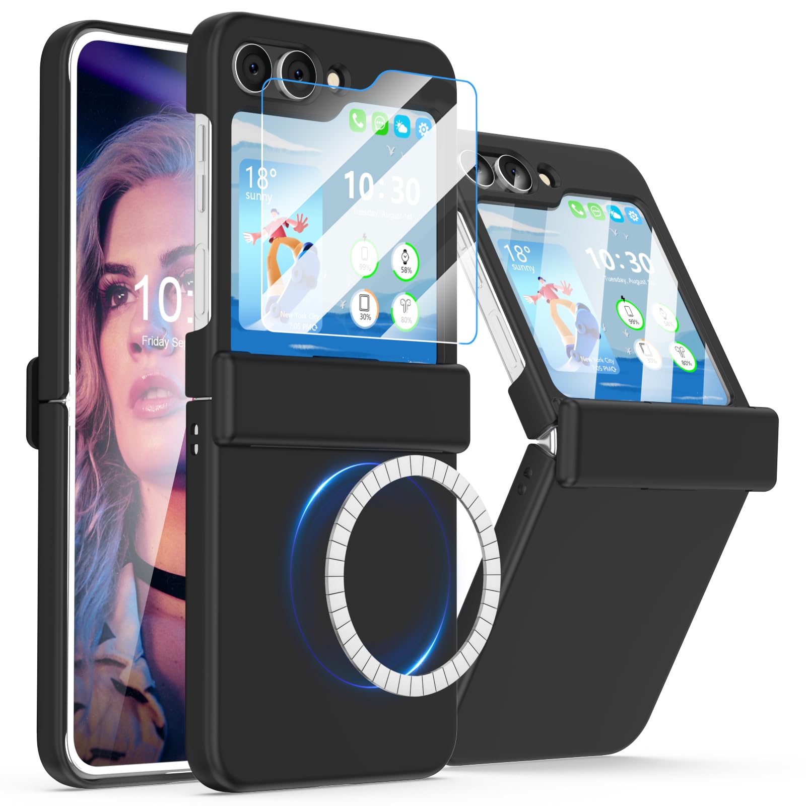 Designed for Samsung Galaxy Z Flip 6/5 Case Magnetic [Compatible with MagSafe] Hinge Protection with Screen Protector Hard PC Protective Cover for