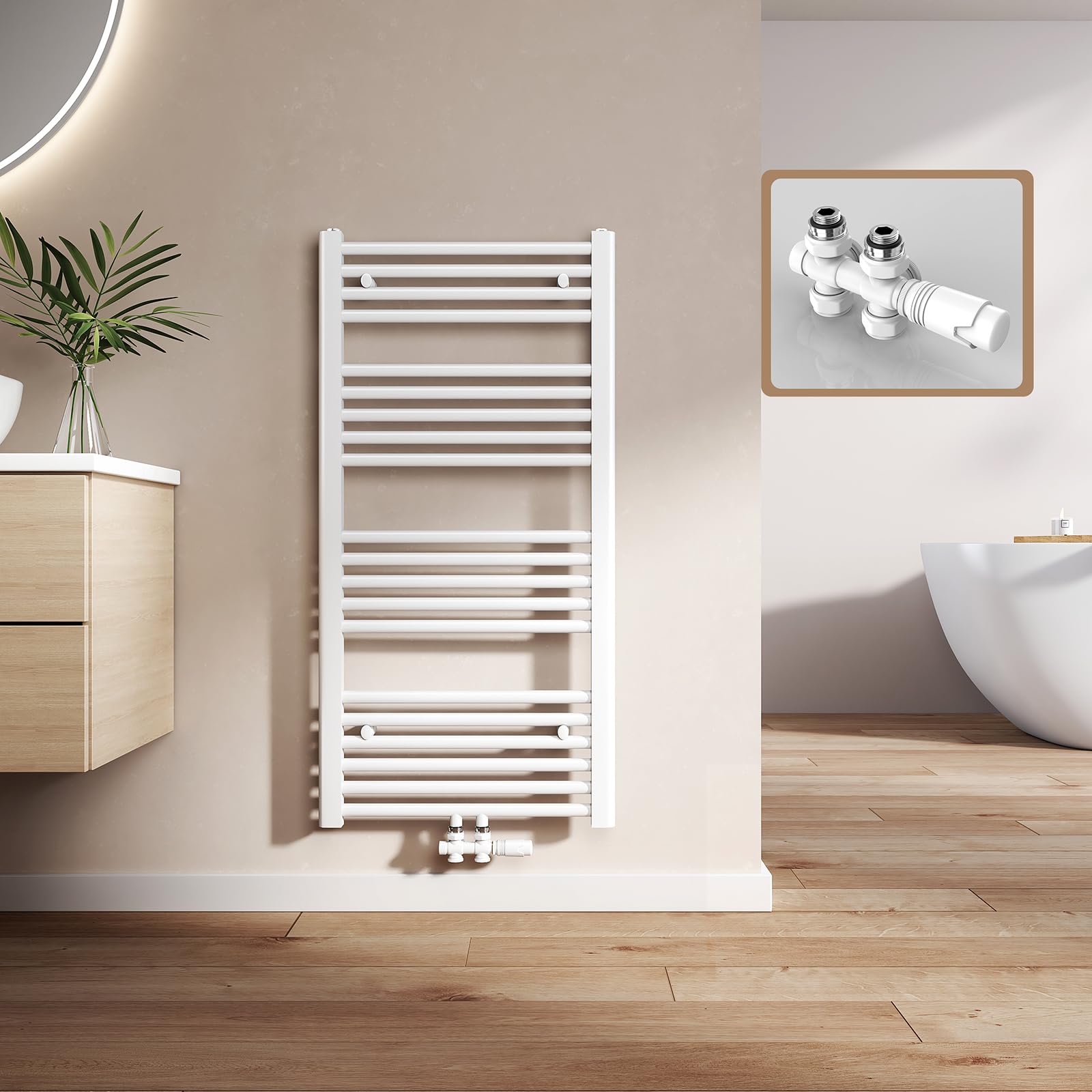 Chauffe-serviettes mural EMKE contre l'humidité radiateur eau chaude compact blanc 427W