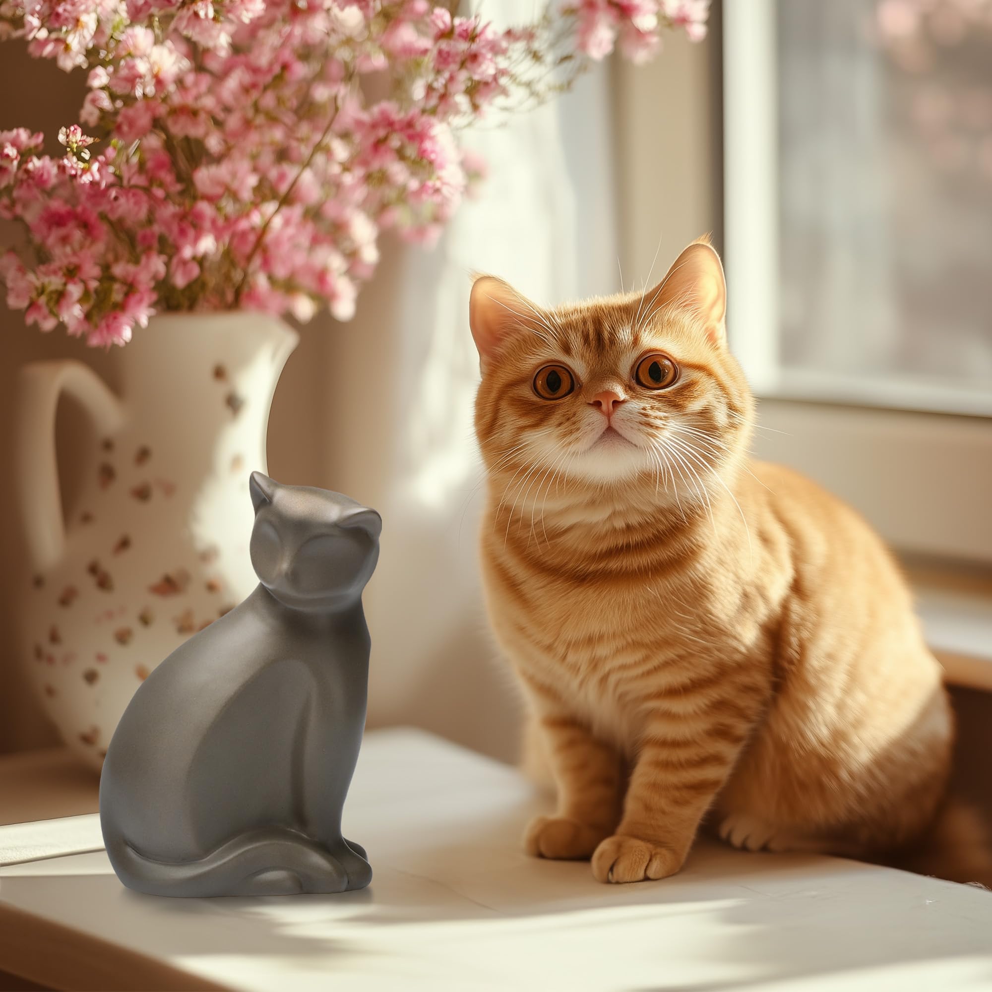 Urna in ceramica per gatto, scatola di cremazione decorativa per animali domestici marrone 4 kg