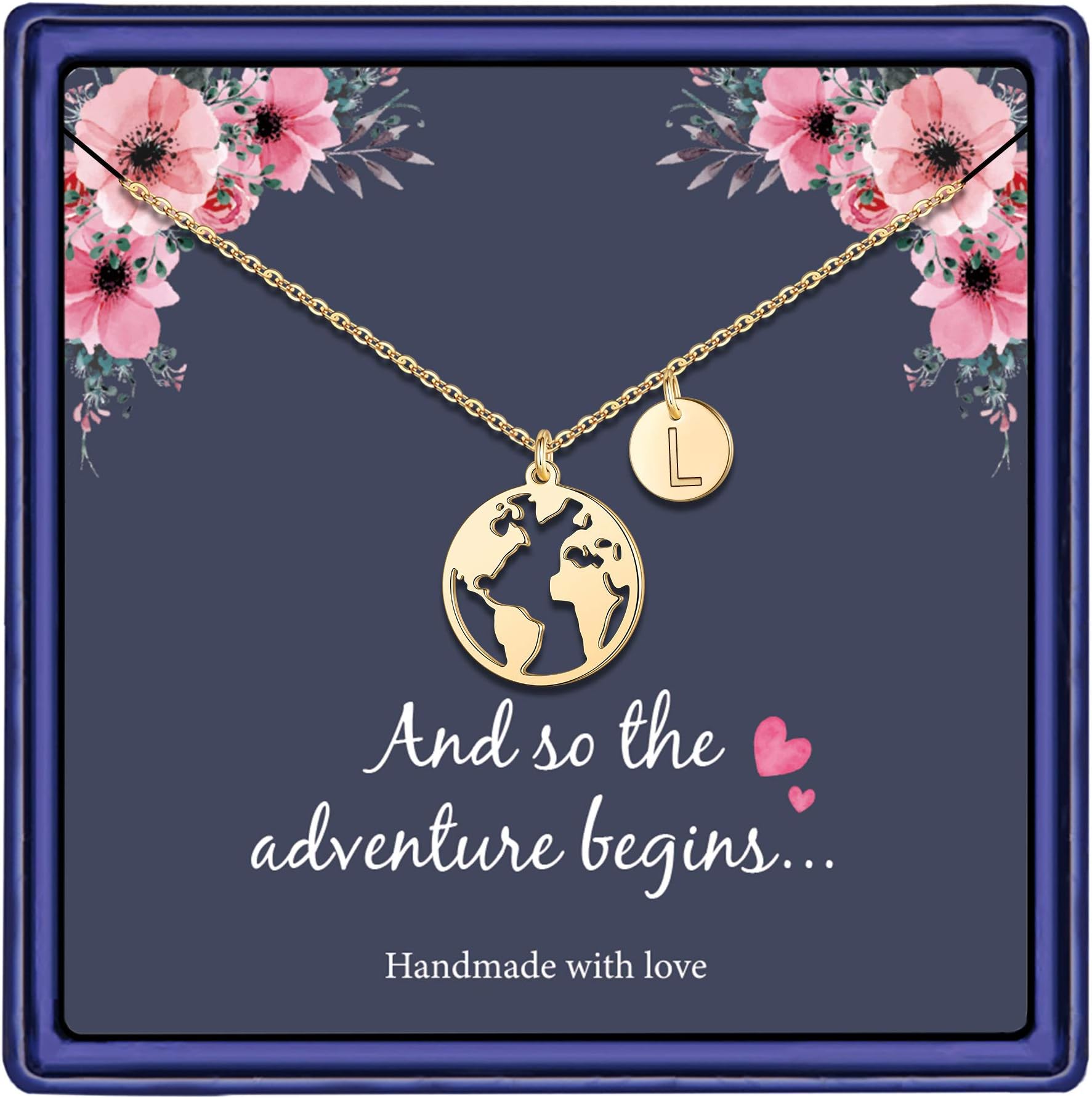 HidepooGraduation Gifts for Her Women - 14K Gold Plated Earth World Map Necklace Graduation Gift College High School Graduation Gifts for Her Disc Letter Graduation Necklace Jewelry for Women