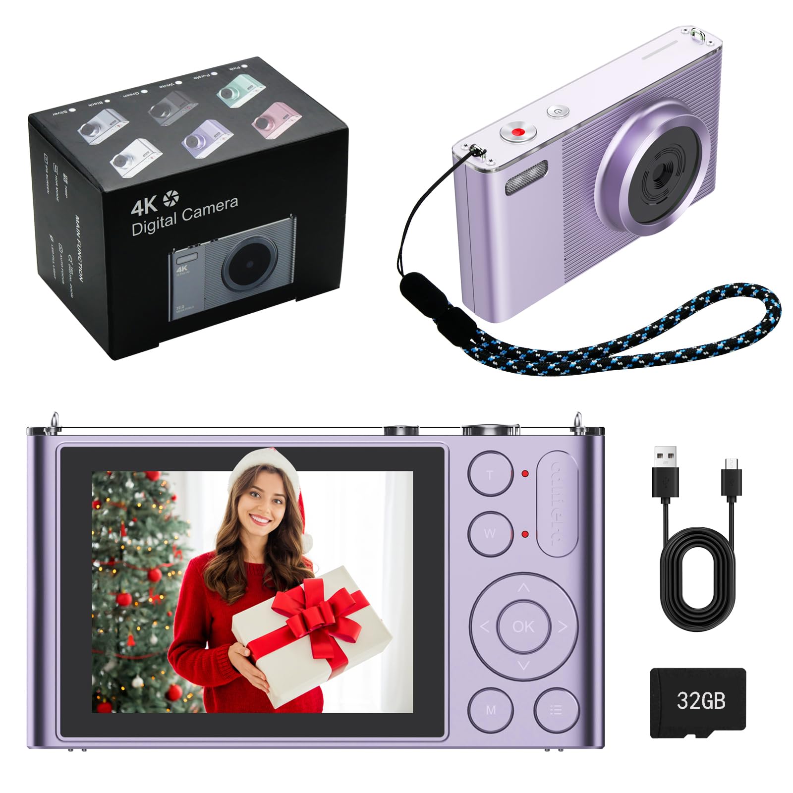 Fotocamera digitale per bambini, UHD 4K 72 MP, fotocamera digitale con scheda di memoria da 32 GB e zoom digitale 16X anti vibrazione, portatile, piccolo regalo per ragazzi e ragazze studenti (viola)
