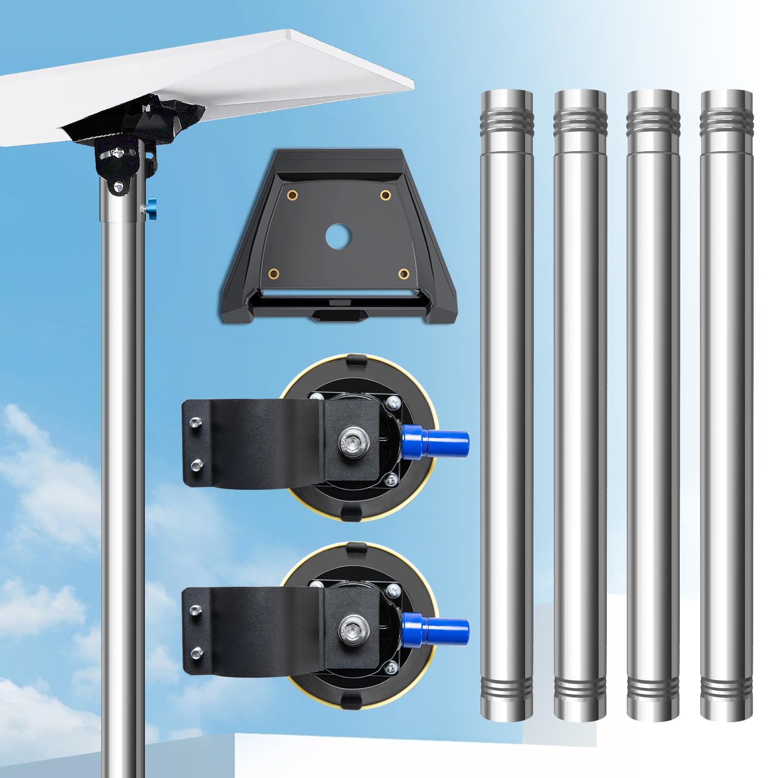 starlink standard 4/4x pole mount, starlink gen 3/4 suction cup pole mount | 1.5'' stainless steel pole, vacuum suction cup clamp, starlink mounting kit pipe adapter accessories, portable, adjustable
