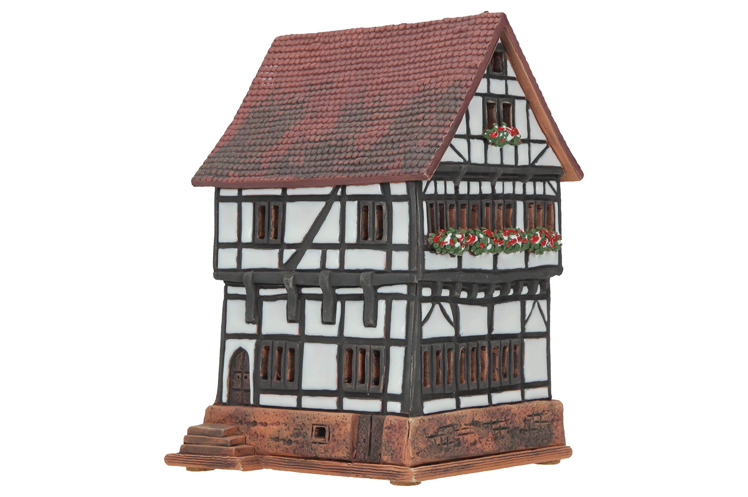 Ceramiczny domek świetlny, świecznik na herbatę, miniaturka artystyczna, stary gotycki dom w Gelnhausen, Niemcy, A227AR