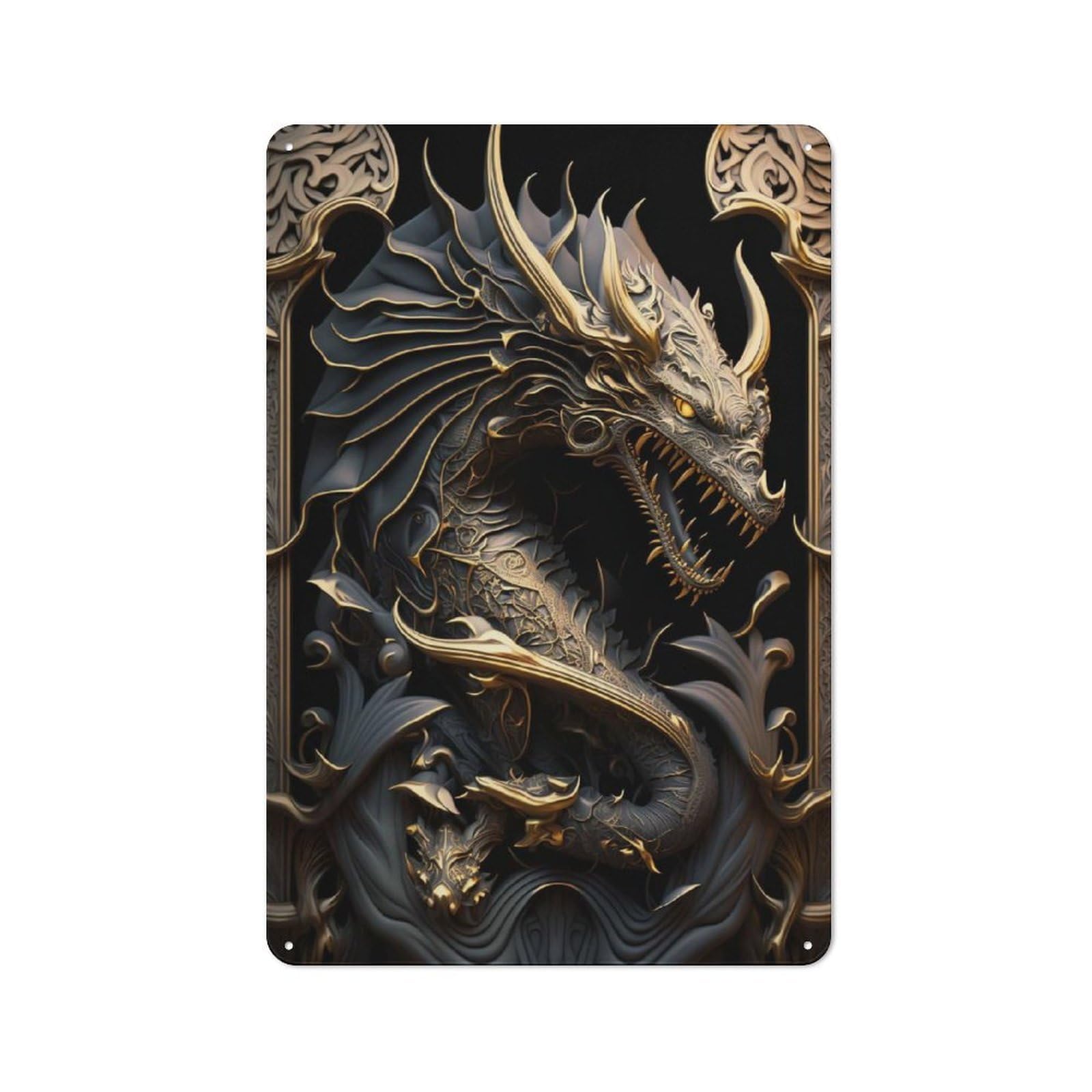 Junmoney Style-19 Dragon Emperor Art Deco Rustic Metal Plaque 30X20cm For Café Or Restaurant, Wall Decor For People Reorganising Café And Restaurant