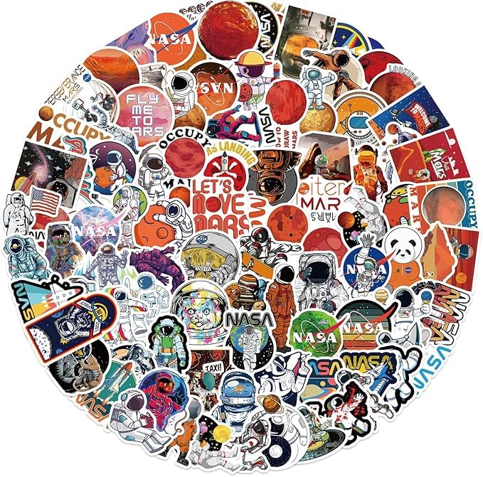 Set di 50 adesivi per avventure spaziali, stelle, pianeti e sistema solare, impermeabili per laptop, skateboard, bagagli, bicicletta, bottiglia d'acqua e molto altro ancora, per ragazzi e bambini