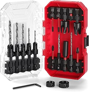 Countersink Drill Bit Set,23PCS Pointed Counter Sink Drill Bit for Wood Tapered Drill Bits with Wood Plug Cutter, Adjustable Depth Drill Bit 1/4" Hex Shank for Woodworking with Storage Box