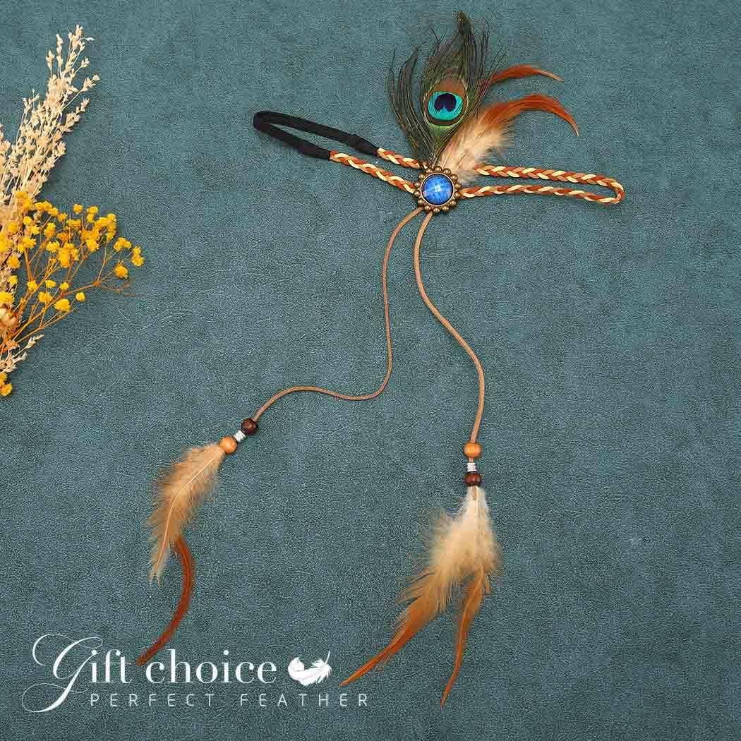 Miniatura 2 de GORTIN Diademas indias de plumas de pavo real diadema gitana hippie con diamantes de imitación diadema de plumas bohemias diadema para festivales y