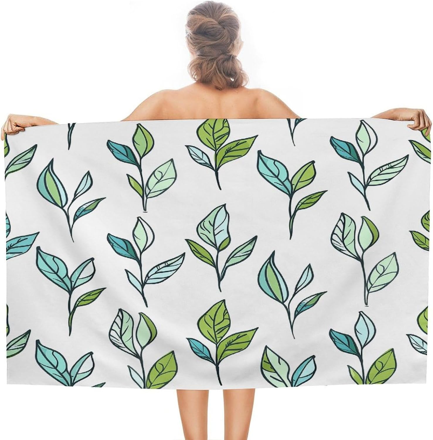 Swimming Towel, Hand Drawn Tea Leaves Printed Fashion Towel,Portable Towel,Durable Towel
