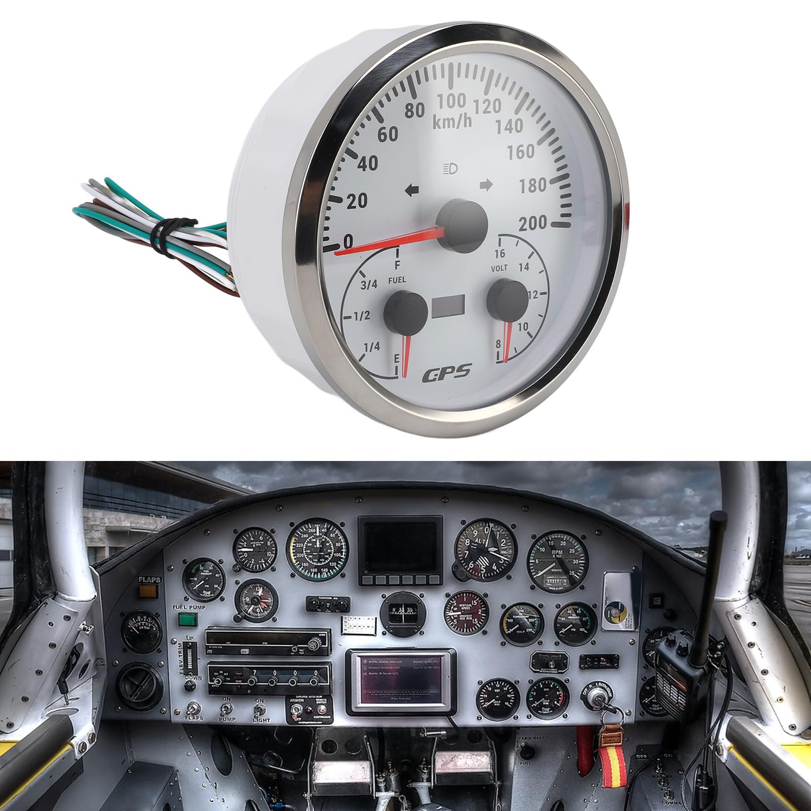 Licznik Prędkości GPS 110 Mm 4-3/8 Cali, Wskaźnik Napięcia Wysokiej Precyzyjnej łodzi 3 w 1 0-200 Km/H łatwy do Odczytania dla Ciężarówki Jachtowej RV (Biała tarcza srebrna ramka CXA092)