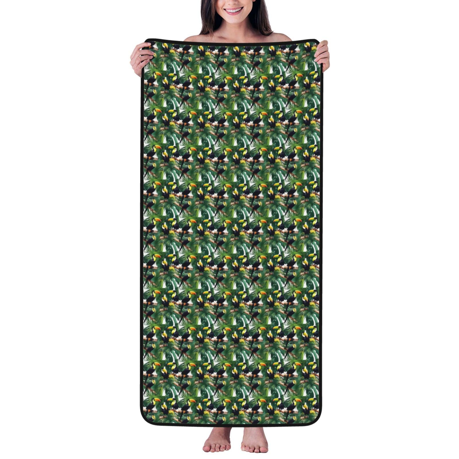 JBJGKHLP Toucans Parrot Palm Tree Leaves Print Women Men Couples Coral Velvet Bath Towel Ultra-Soft For Home Bathroom Travel