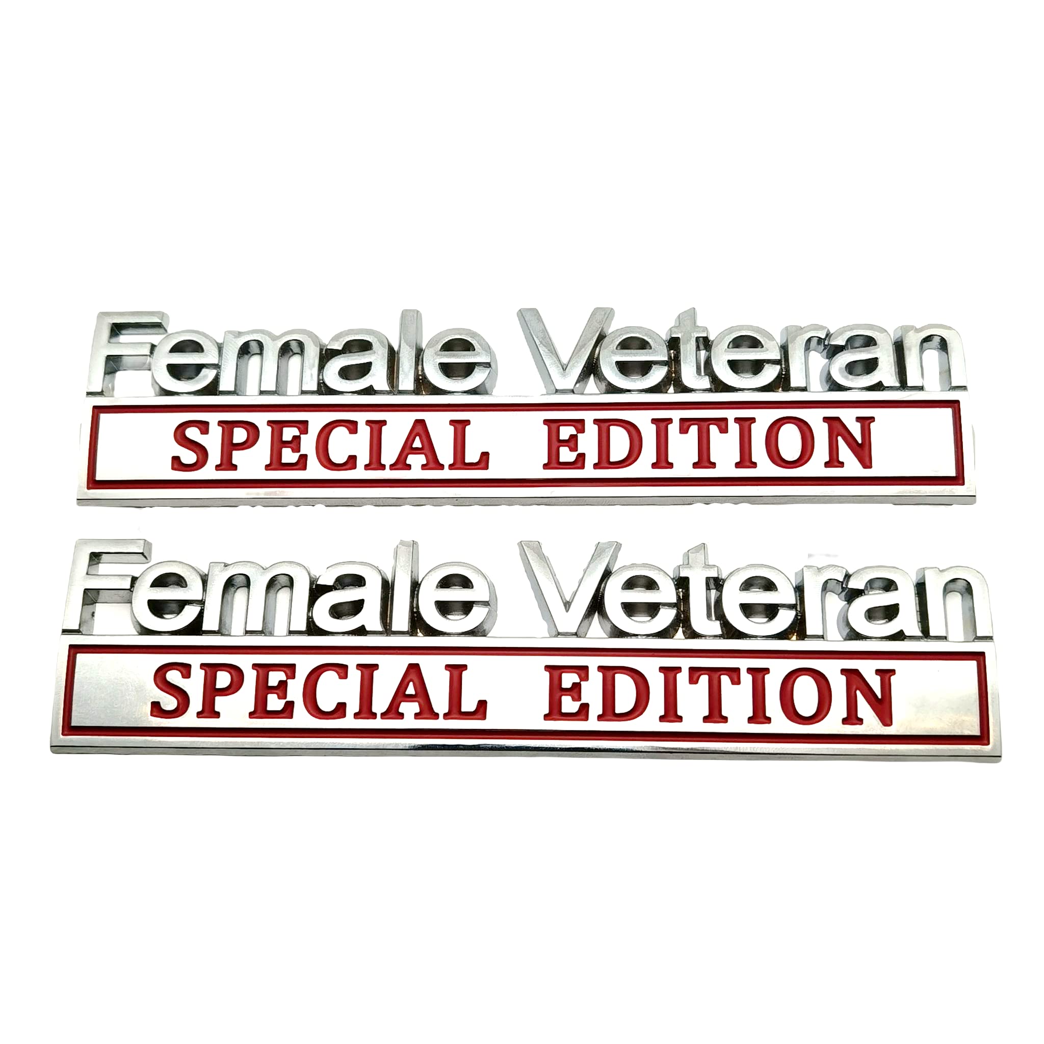 2PCS Female Veteran Special Edition Emblems All-Metal 3D Decals,Retro Classic Car Sticker 3M Adhesive Letters Emblem (Silver)