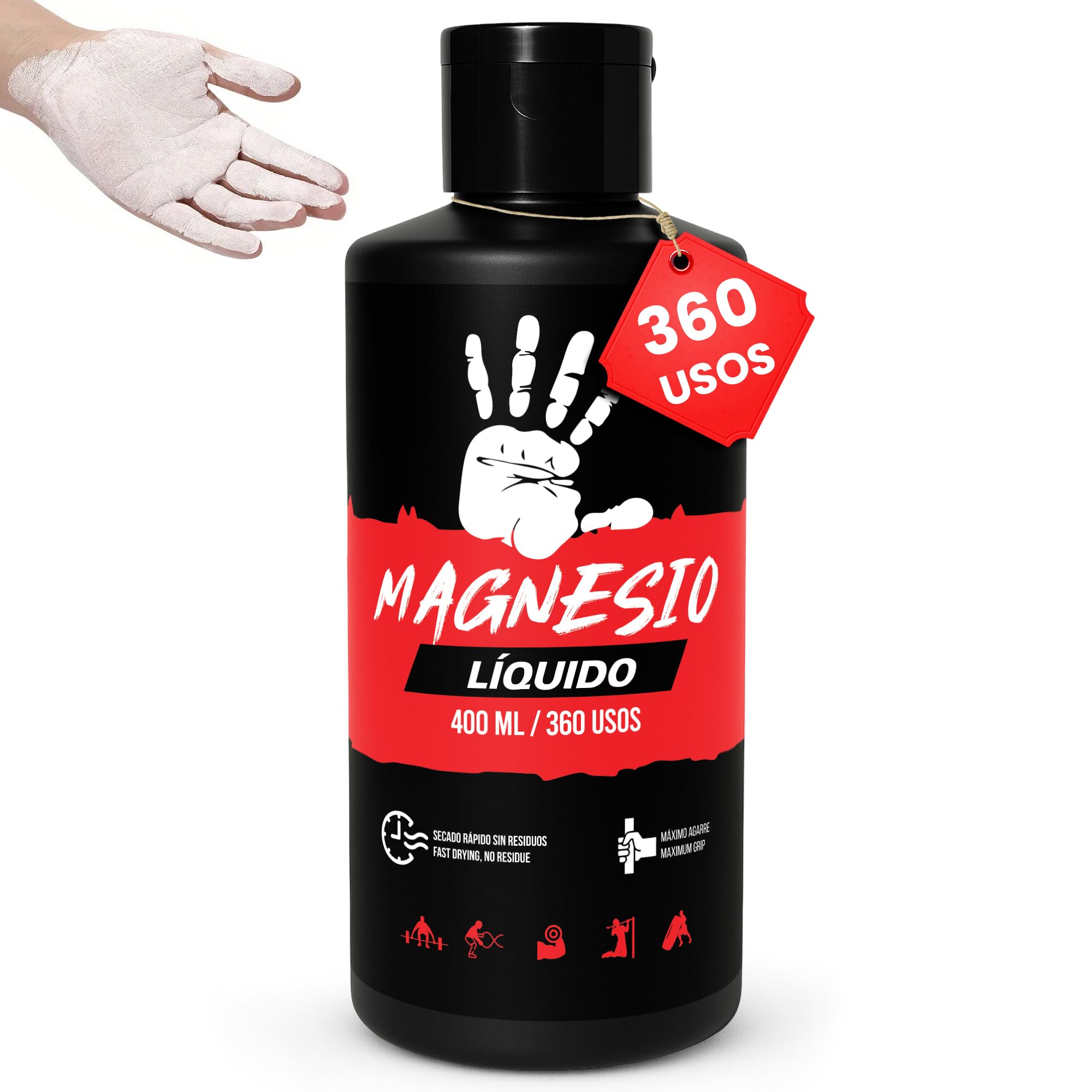 Magnesio Líquido 400ml | 360 Usos Reales | Agarre Crossfit, Escalada, Calistenia, Halterofilia | Máximo Rendimiento | Secado Rápido | Sin Residuos | Chalk Profesional