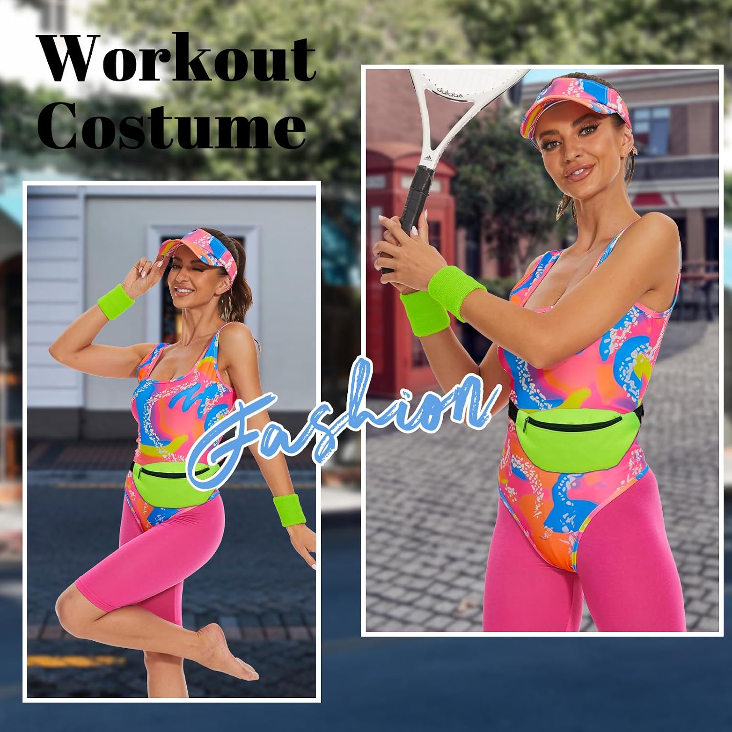 ZOKJFDK 80s Workout Costume for women Halloween Cosplay Couples Outfits Swimwear Suit 80s 90s Workout Costume Outfit 5Pcs Set