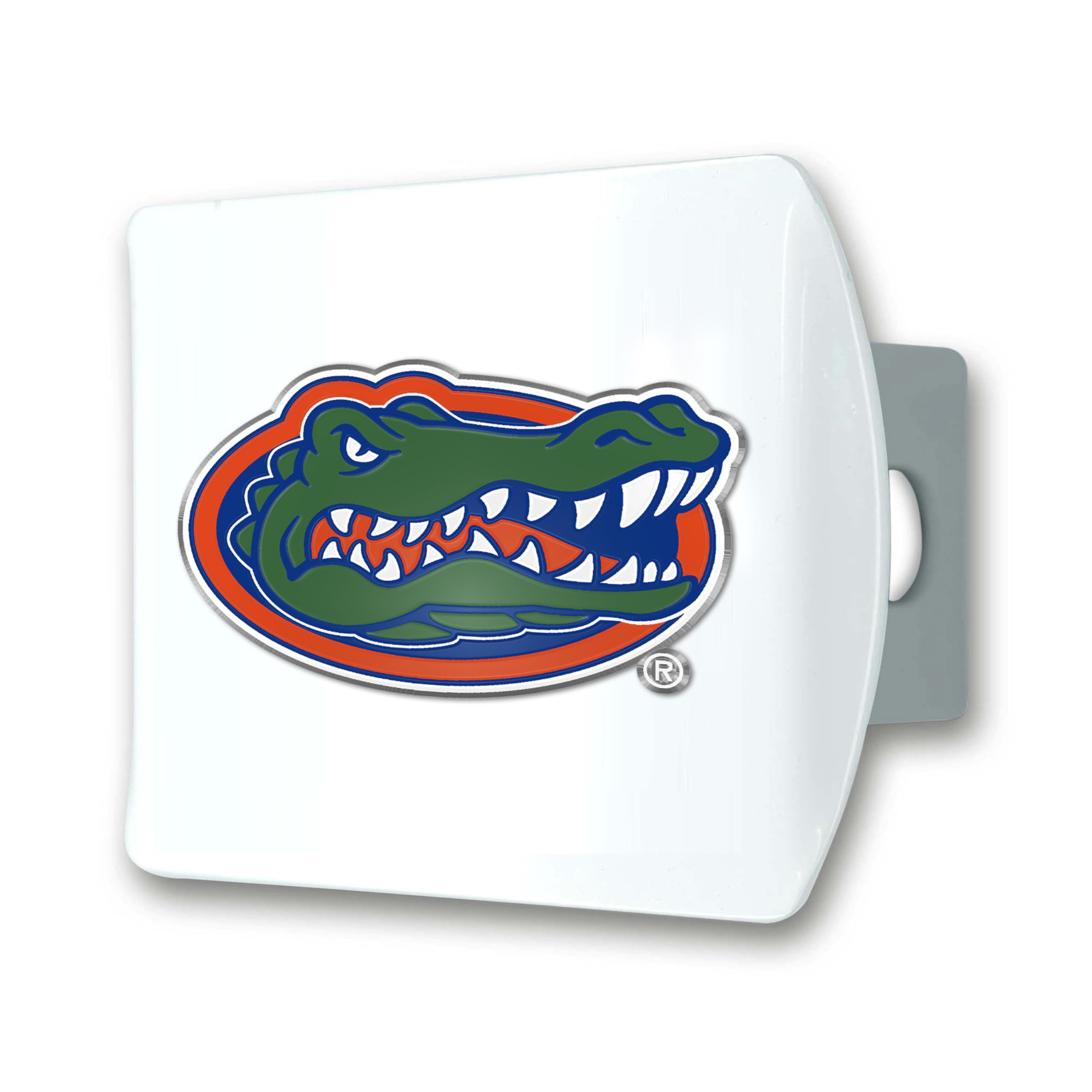 FANMATS 43602 University of Florida Color Hitch Cover - White with Metal Chrome 3D Logo Emblem – Easy Installation on Truck, SUV, Car - Ideal Gift for