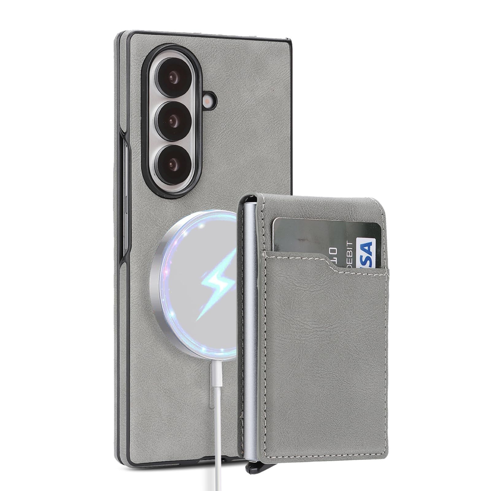 Magnetica Cover per Samsung Galaxy Z Fold 8 Ultra, Staccabile Portafoglio | D'epoca Affari Pelle Custodia con Grande Spazio Porta Carte Funzione Supporto Caso,Grigio,Fold 8 Ultra
