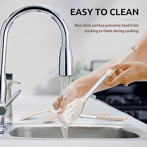 Miniatura 7 de E-far Juego de 4 utensilios de cocina, utensilios de cocina de silicona para utensilios de cocina antiadherentes, espátula ranurada resistente al