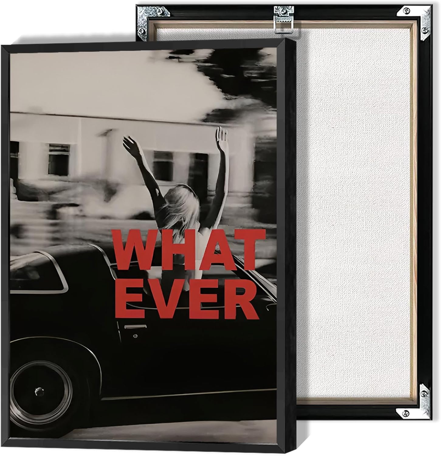 Vintage Black And White Canvas Poster Both Hand Out Of Car Window Woman Wall Art Trendy Feminist Aesthetic Photography Pictures Painting For Living Room Bedroom Bar Cart Wall Decor 12x16in Framed