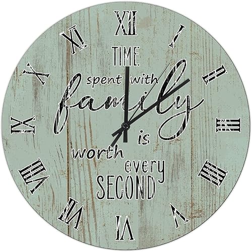 Miniatura 86 de UFunhome Reloj de pared de madera con cita familiar, el tiempo que pasa con la familia vale la pena cada segundo, reloj colgante redondo, funciona