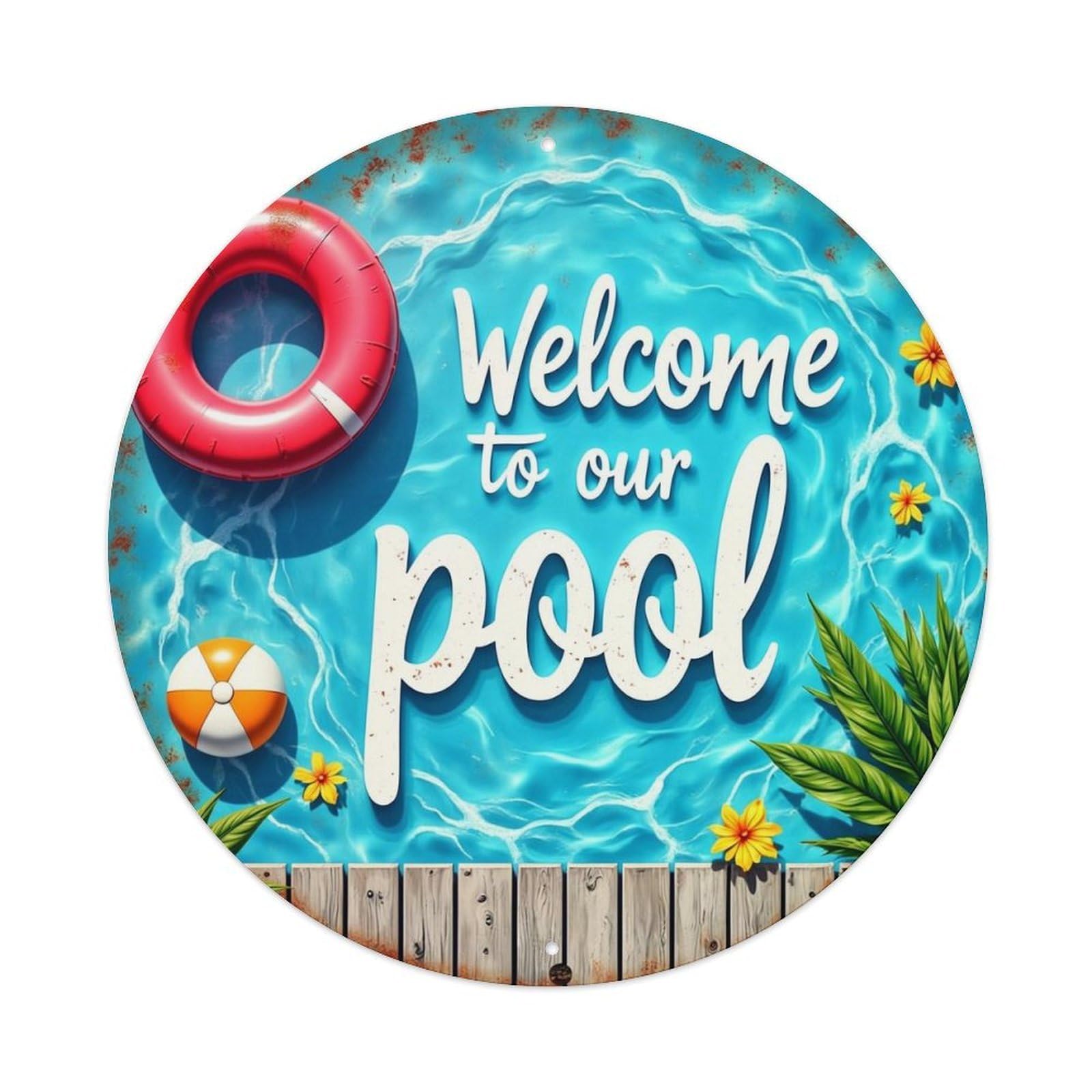 Welcome To Our Pool Tin Sign Metal Poster Vintage Metal Signs for Home Man Cave Bar Cafe Kitchen laundry room Wall Decorations Gift 8x8Inch