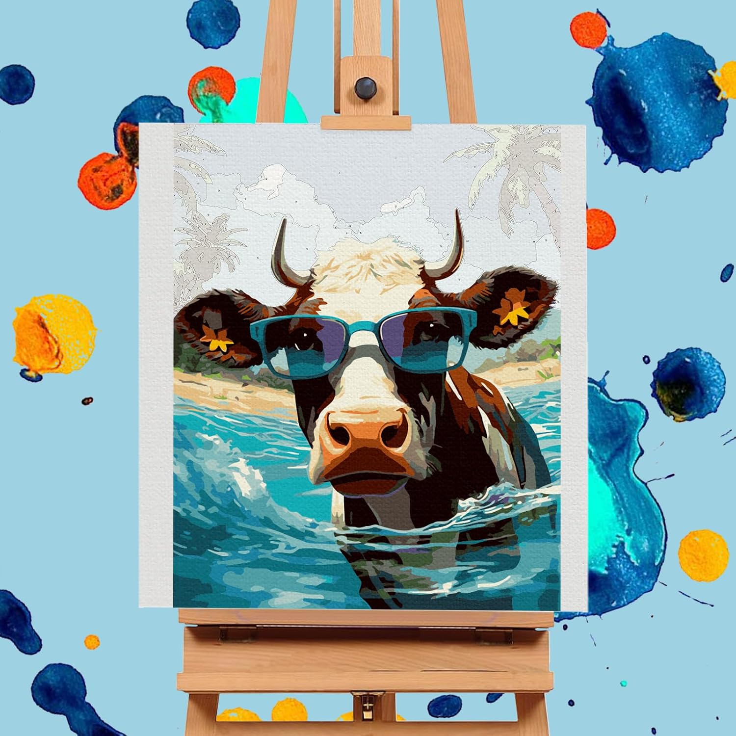 Paint by Numbers Kit for Adults, Beach Cow DIY Acrylic Canvas Painting Set image 4