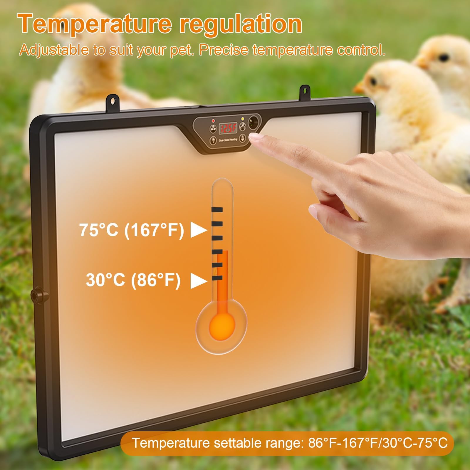 Placa Calefactora para Criadora De Pollitos, Calentador De Gallinero De Doble Cara, con Pantalla Inteligente, Control Remoto Y Luz, Temperatura Ajustable De 30-75 ℃, Ángulo De Rotación De 360°