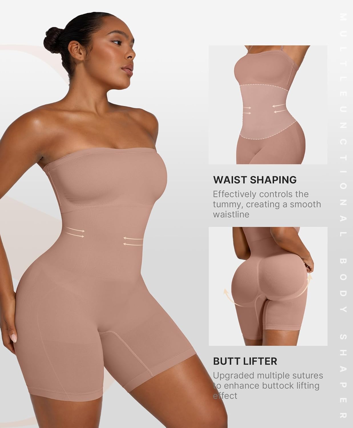 SHAPELLX Strapless Shortie Bodysuit for Women Tummy Control Shapewear Seamless Body Shaper with Removable Straps - Image 3