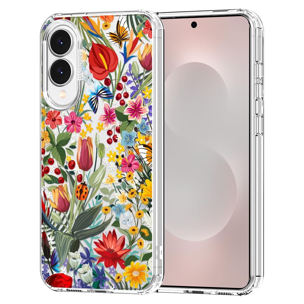 MOSNOVO Coque pour Samsung Galaxy S25 Edge - Housse Fine Transparente Antichoc en TPU + PC [Protection Contre Les Chutes de 2 m/Anti-Pelage] - dans Le Jardin