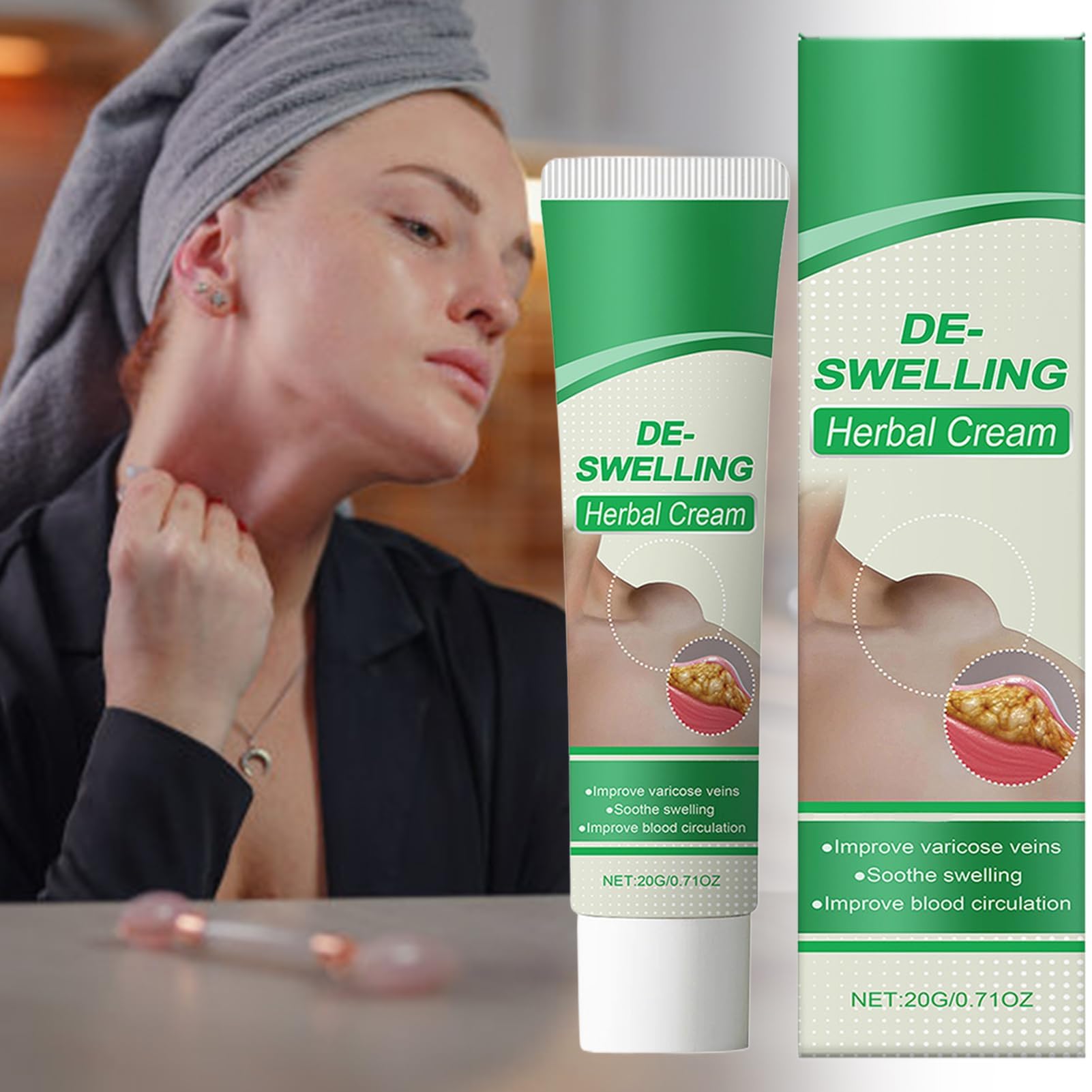 Crème Détox Lymphatique Her-Bal, Baume Naturel Hydratant Doux, Crème Anti-Gonflement Naturelle pour les Jambes, Lotion Apaisante Anti-Cellulite, Soulage les Poches