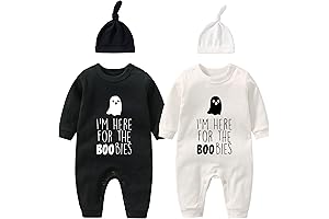 YSCULBUTOL Baby Twins Bodysuits I'm Here For The Boobies Funny Baby Halloween With Cute Hat