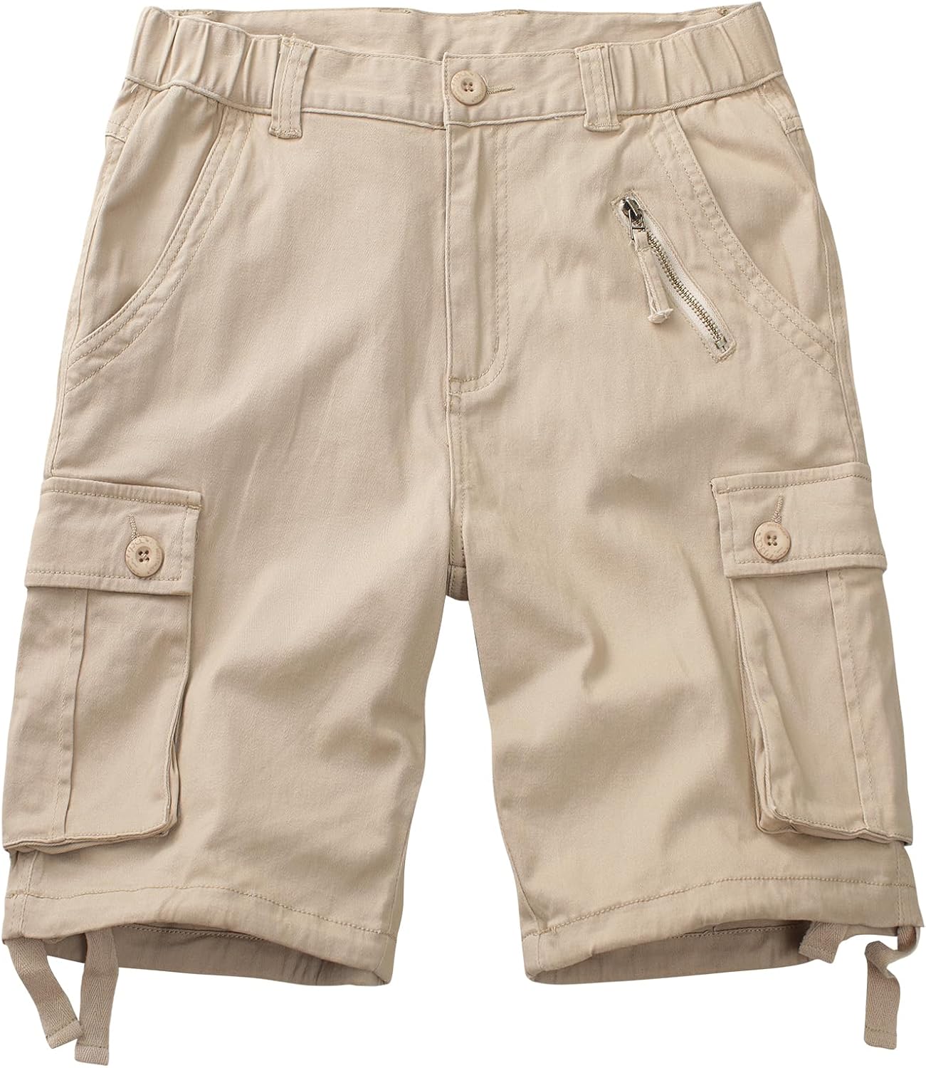 Cargo Shorts for Women Knee Length 7 Pockets Elastic Waist Bermuda Long Shorts for Outdoor Casual Hiking Khaki 28W(US 6)