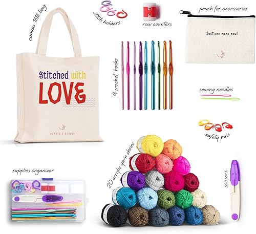Miniatura 2 de Kit de ganchillo pequeño de 43 piezas para principiantes, adultos y niños, con 9 ganchos de ganchillo y 55 yardas de hilo para juego de ganchillo,