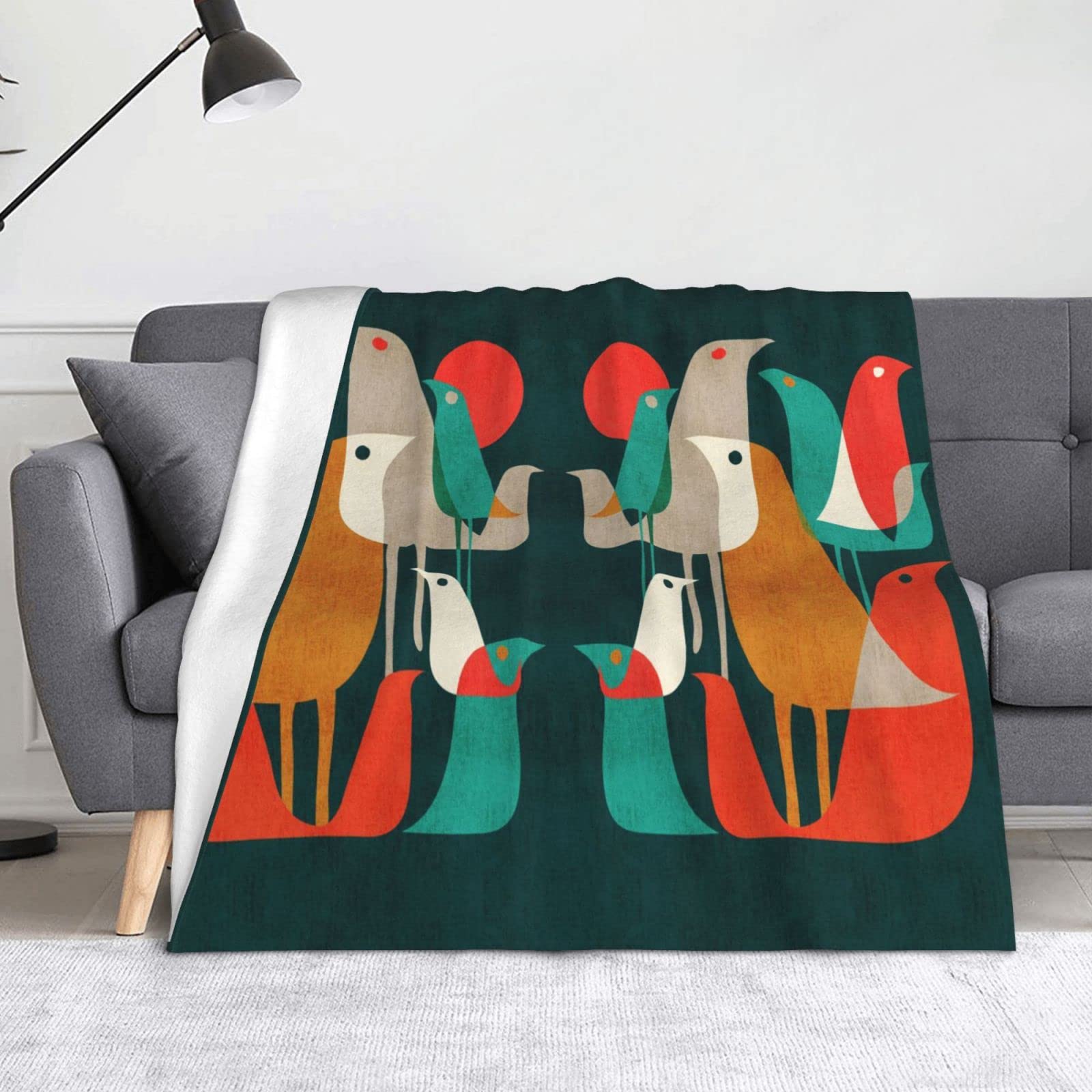Couverture en flanelle haut de gamme motif oiseaux douceur microfibre luxe