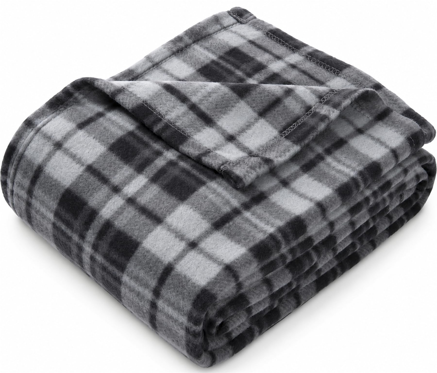 Adore Home 200x240cm King Tartan Check Fleece Throw Blanket Grey — image 1