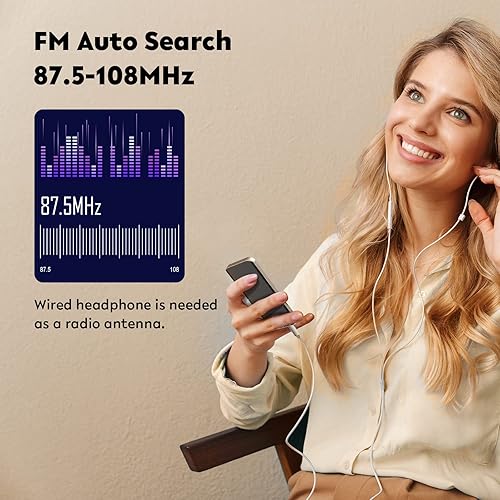 Miniatura 6 de AGPTEK - Reproductor MP3 de 64 GB con Bluetooth 5.3, pantalla de 2.4 pulgadas, reproductor de música portátil con altavoz, radio FM, grabadora de