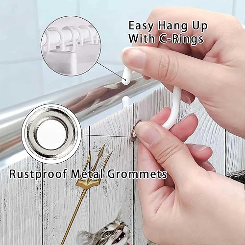 Miniatura 5 de JAWO Divertida cortina de ducha de gatos, cortina de ducha japonesa de dinosaurio con olas oceánicas náuticas para niños y niños, rústica, de