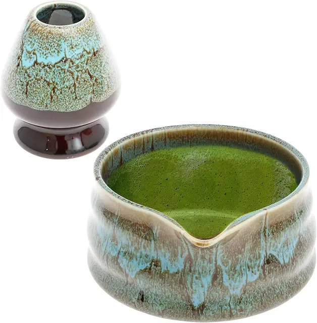 Bol à Matcha en Céramique avec Bec Verseur, Kit de Démarrage 2 Pièces, 500ml