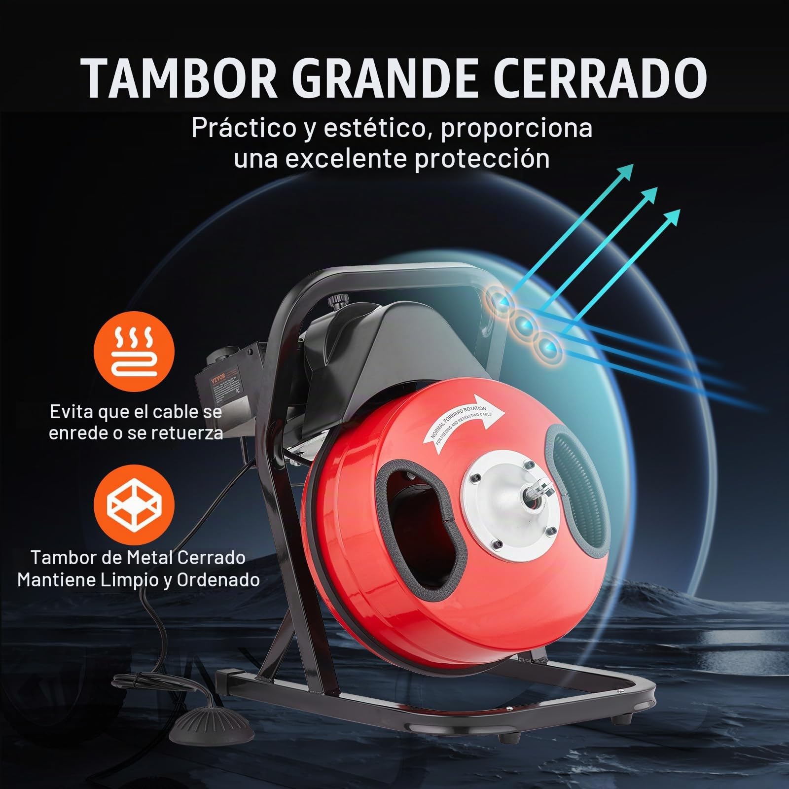 VEVOR Manual50FT 1/2IN 1700rpmCerrado Desbloqueador de Tuberías