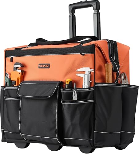 VEVOR Bolsa de herramientas con ruedas de 20 pulgadas, capacidad de carga de 110 libras, 27 bolsillos, bolsa de herramientas resistente sobre