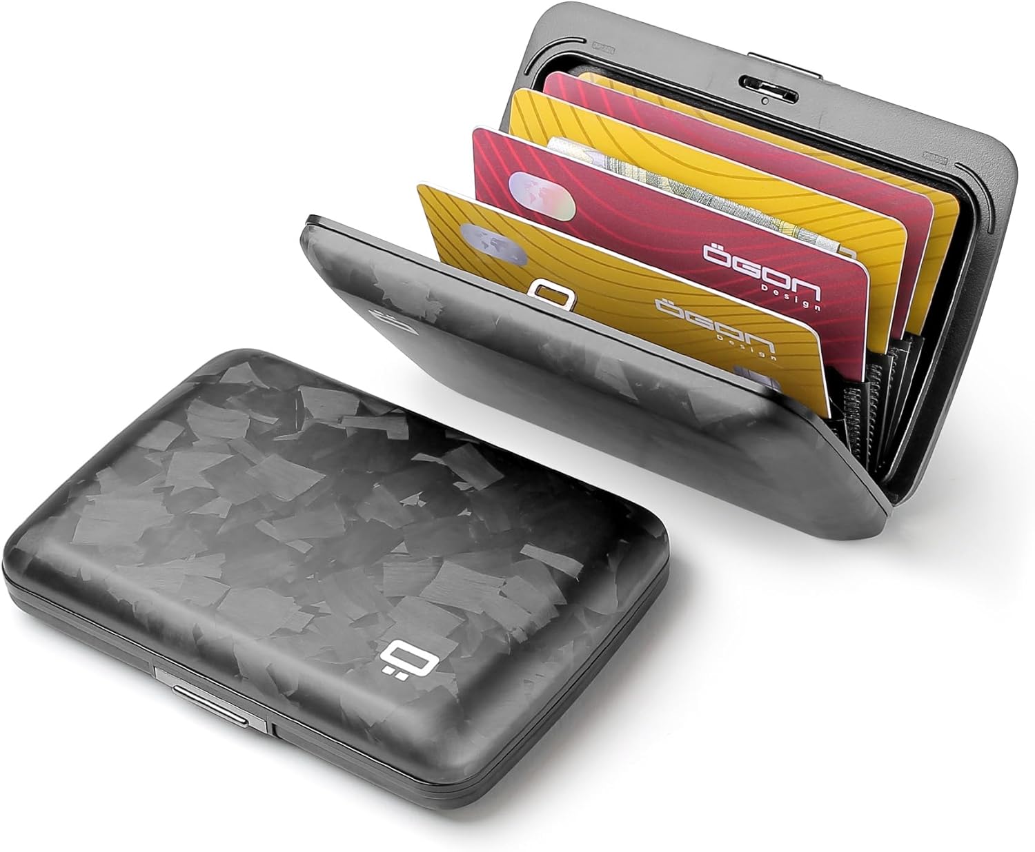 ÖGON -DESIGNS- Forged carbon fiber card holder with metal lock, RFID Protection against fraud & demagnetization, Compact wallet, Smart Case OSLO model - Image 2