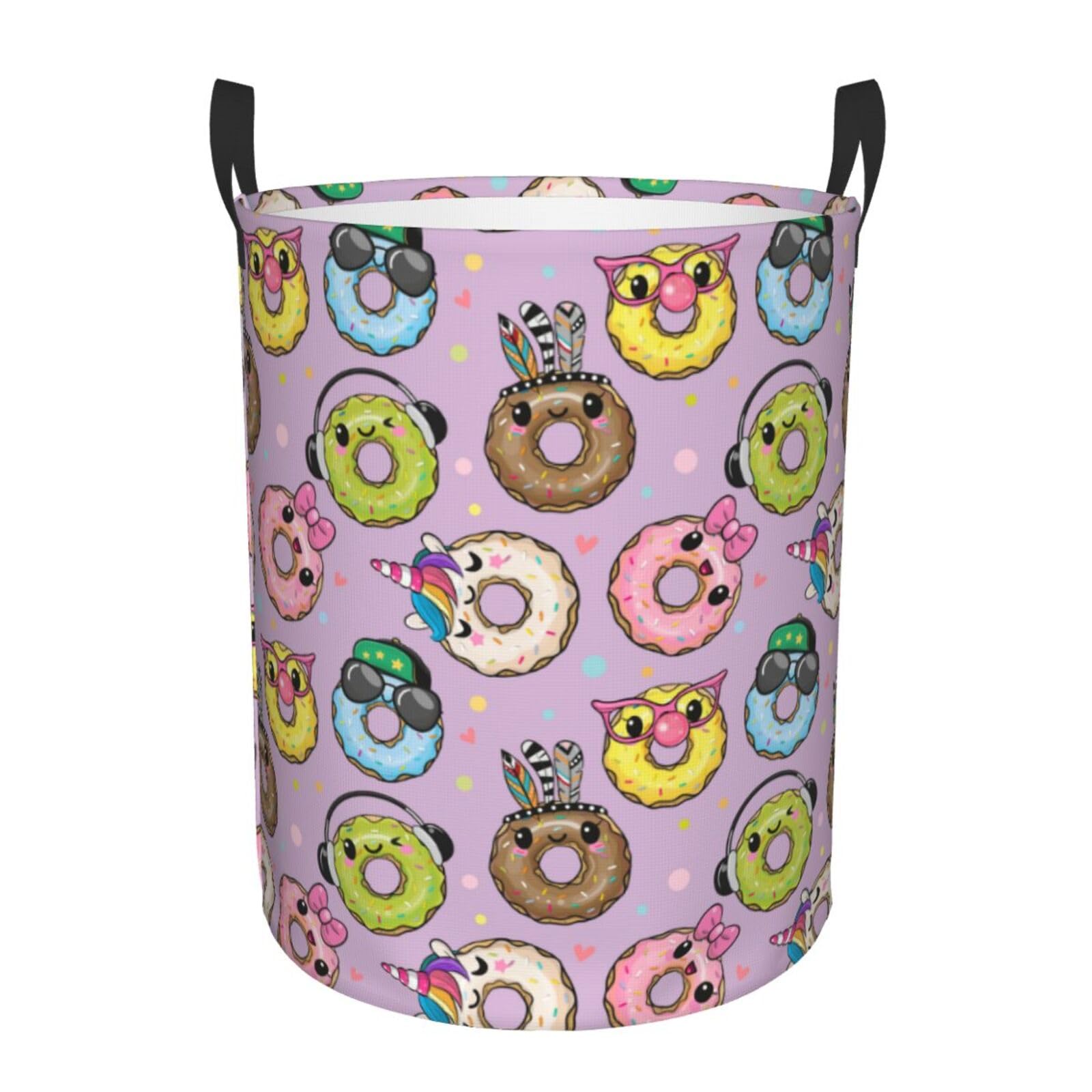 Laundry Basket Cute Donuts Laundry Hamper Waterproof Idea Hampers Large Collapsible Baskets with Handle Suitable for Bedroom Bathroom Utility Room Kitchen