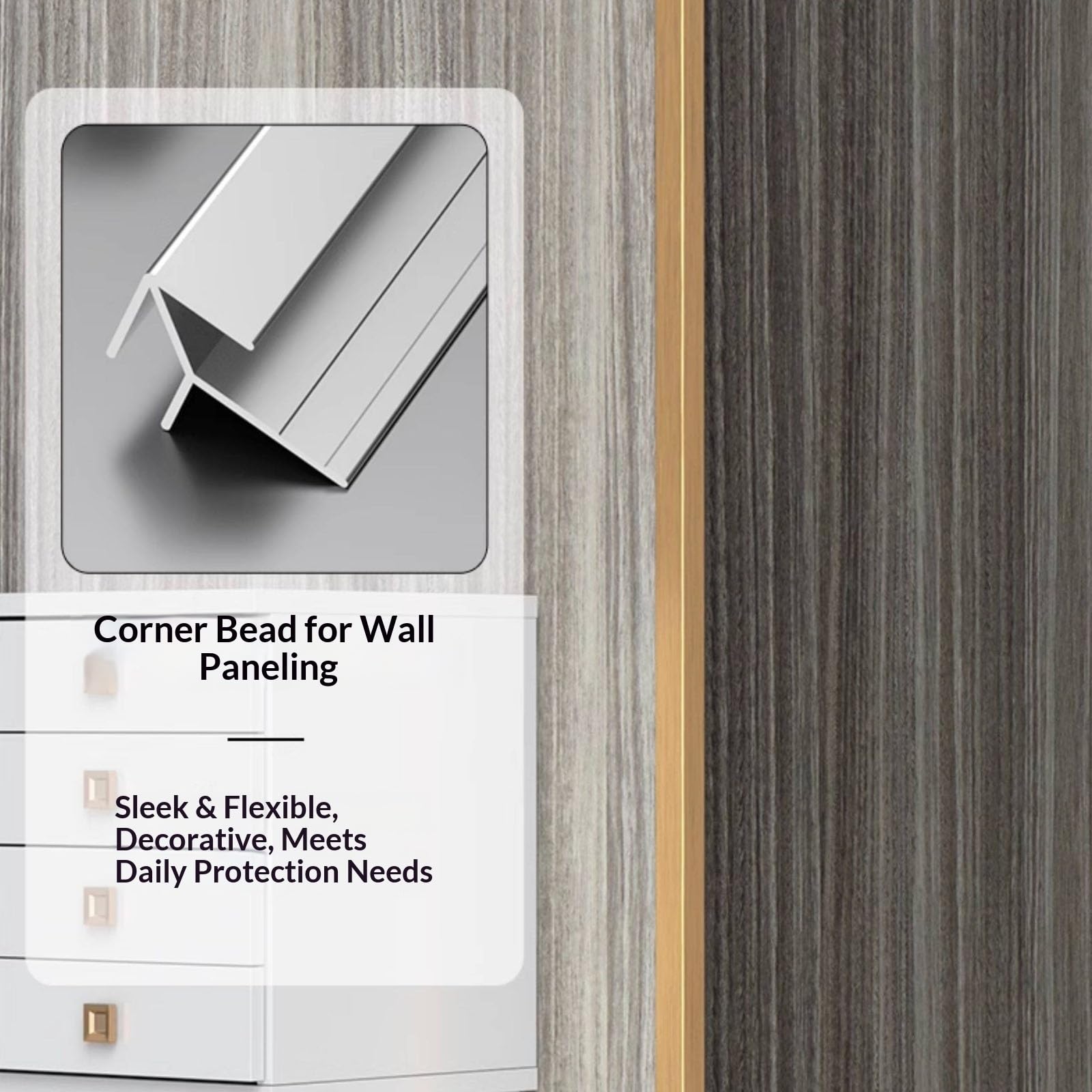 Fliesenumrandung aus Aluminium für Außenwände und Wand, 3,5-18,5 mm, 100 cm, 3 Stück, Anti-Kollision, dekorativ, für Flur, Lobby, Wohnzimmer (Gold, 9,5 mm)