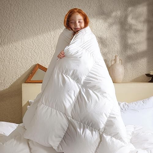 BHZ Edredón de plumón tamaño Queen, relleno de edredón para todas las estaciones, edredón de plumas de plumón, funda de lujo suave 100% algodón con